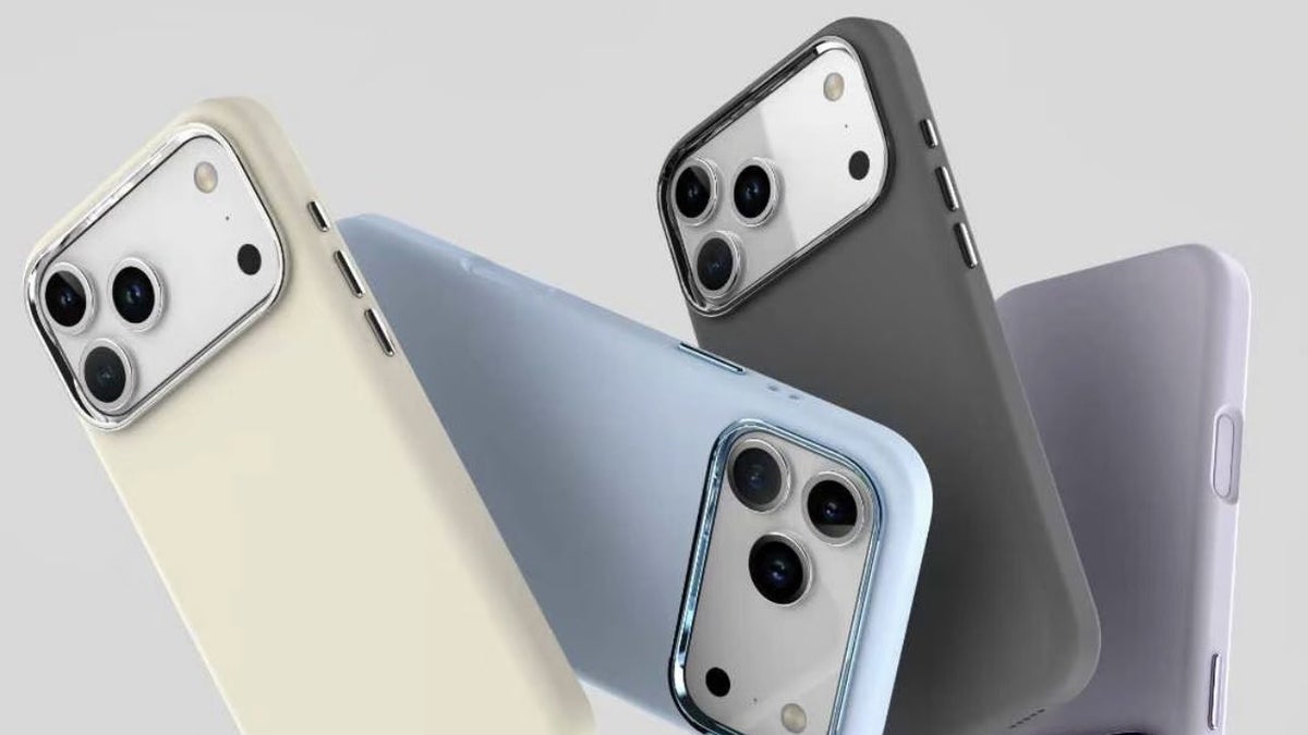 Render of iPhone 17 Pro models in different colored cases