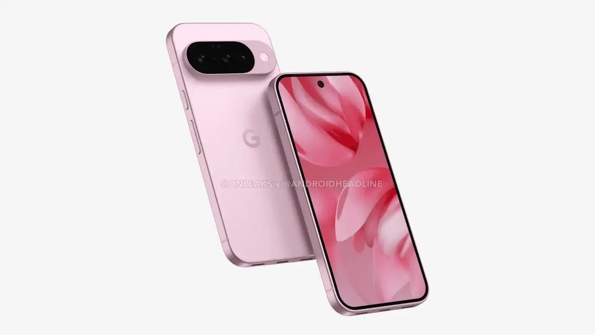 Render of a pink Google Pixel 10 phone.